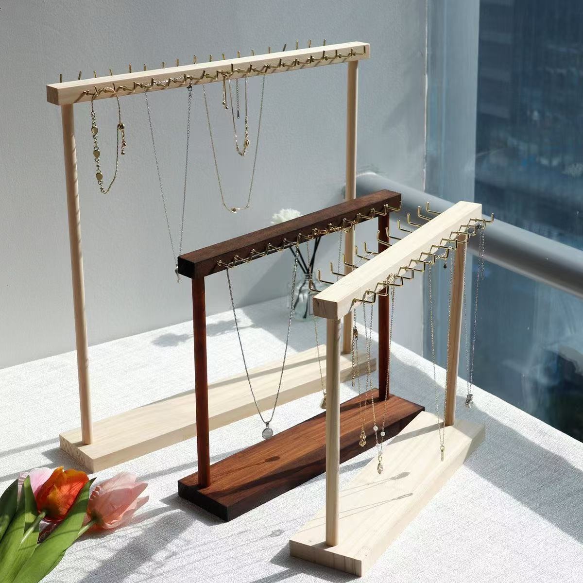 Solid Wood Double-Row Hook Jewellery Display Stand